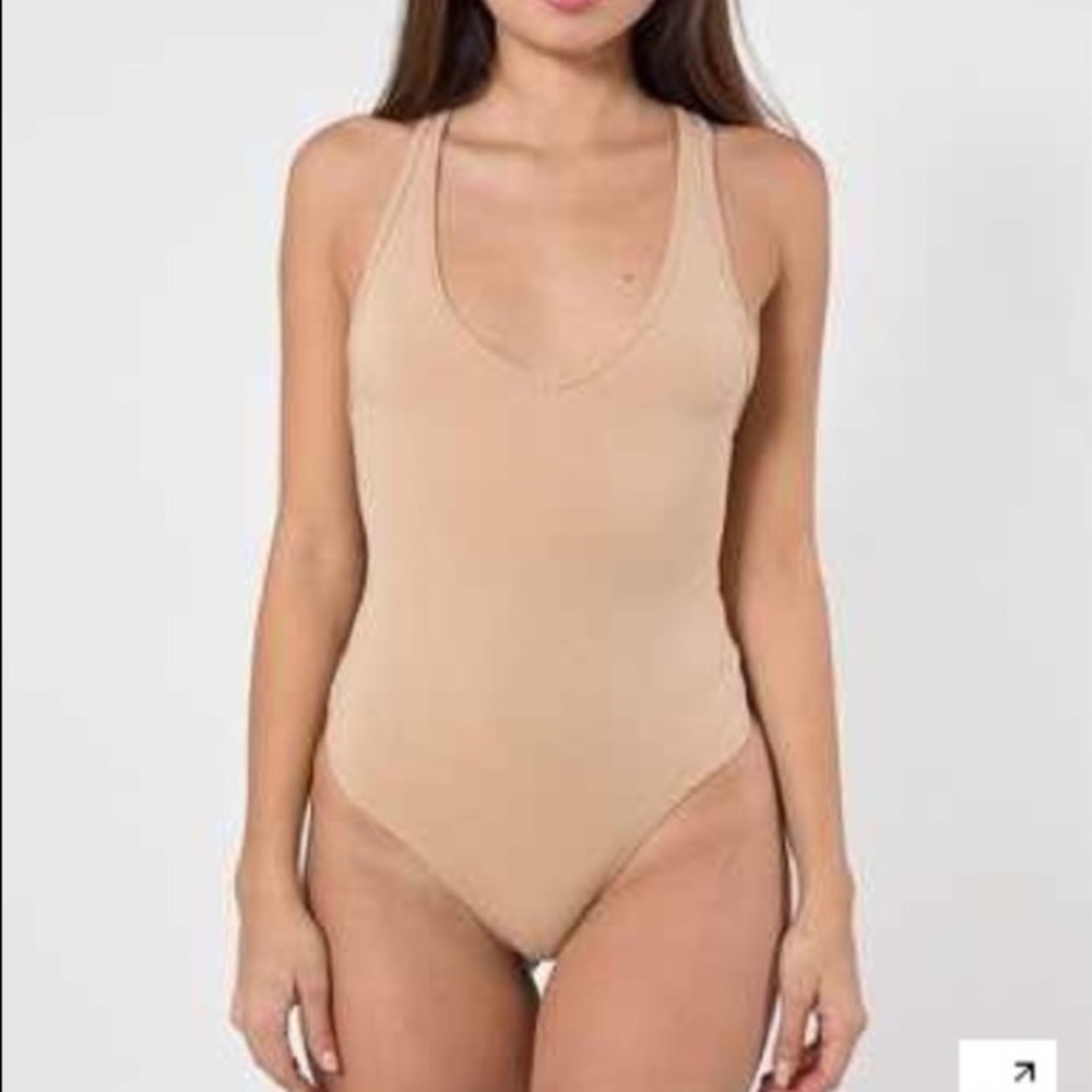 American Apparel Nude V-Neck Thong Bodysuit Large